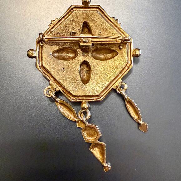 Vintage Etruscan Revival Gold Tone Enamel Chandelier Brooch - Picture 6 of 7